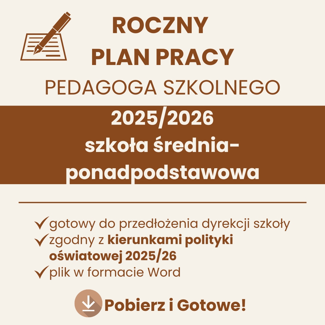 Roczny plan pracy pedagoga szkolnego - szkoła ponadpodstawowa